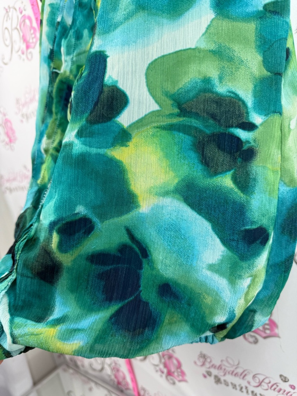 Zac & Rachel T-shirt blouse Teal and Green Floral Chiffon Cap-Sleeve Blouse - Picture 5 of 12